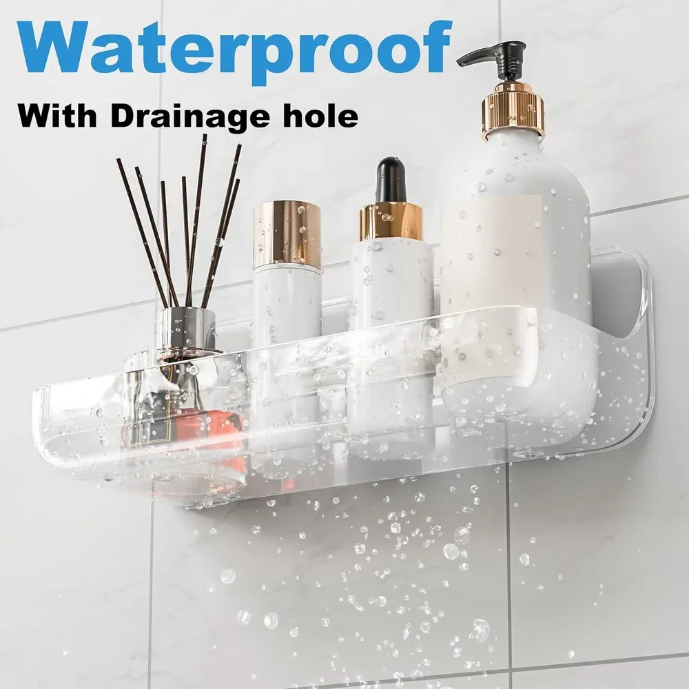 Adhesive Shower Caddy 4 Pack Acrylic Bathroom Shelves No Drill Wall Mount